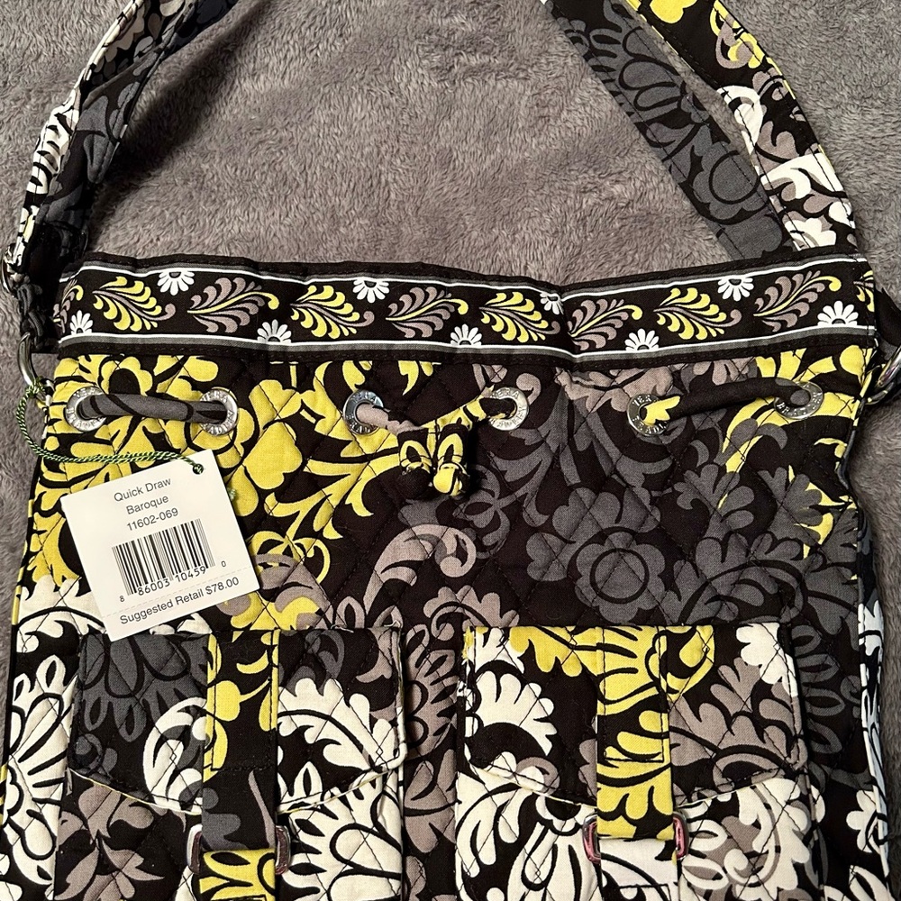 Vera Bradley Quick Draw Baroque handbag . (NWT) Black/Yellow/Grey List for $78